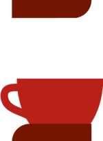 Café Damasco  Um gráfico de uma xícara de café vermelha, com fundo transparente