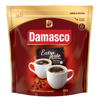 Pacote de produtos de Café Damasco Extraforte Abre e Fecha 500g