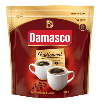 Pacote de produtos de Café Damasco Tradicional Abre e Fecha 500g